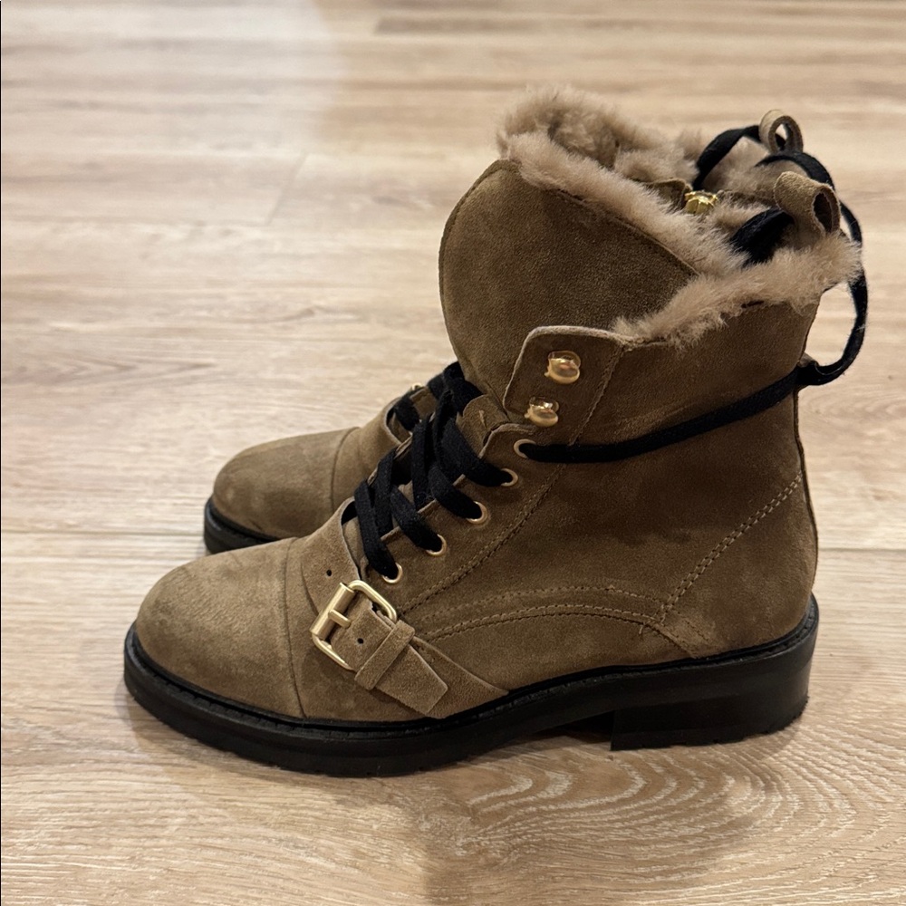 ALLSAINTS Donita Combat Boot with Genuine Shearling Trim - size 37 US 7 - Picture 3 of 6